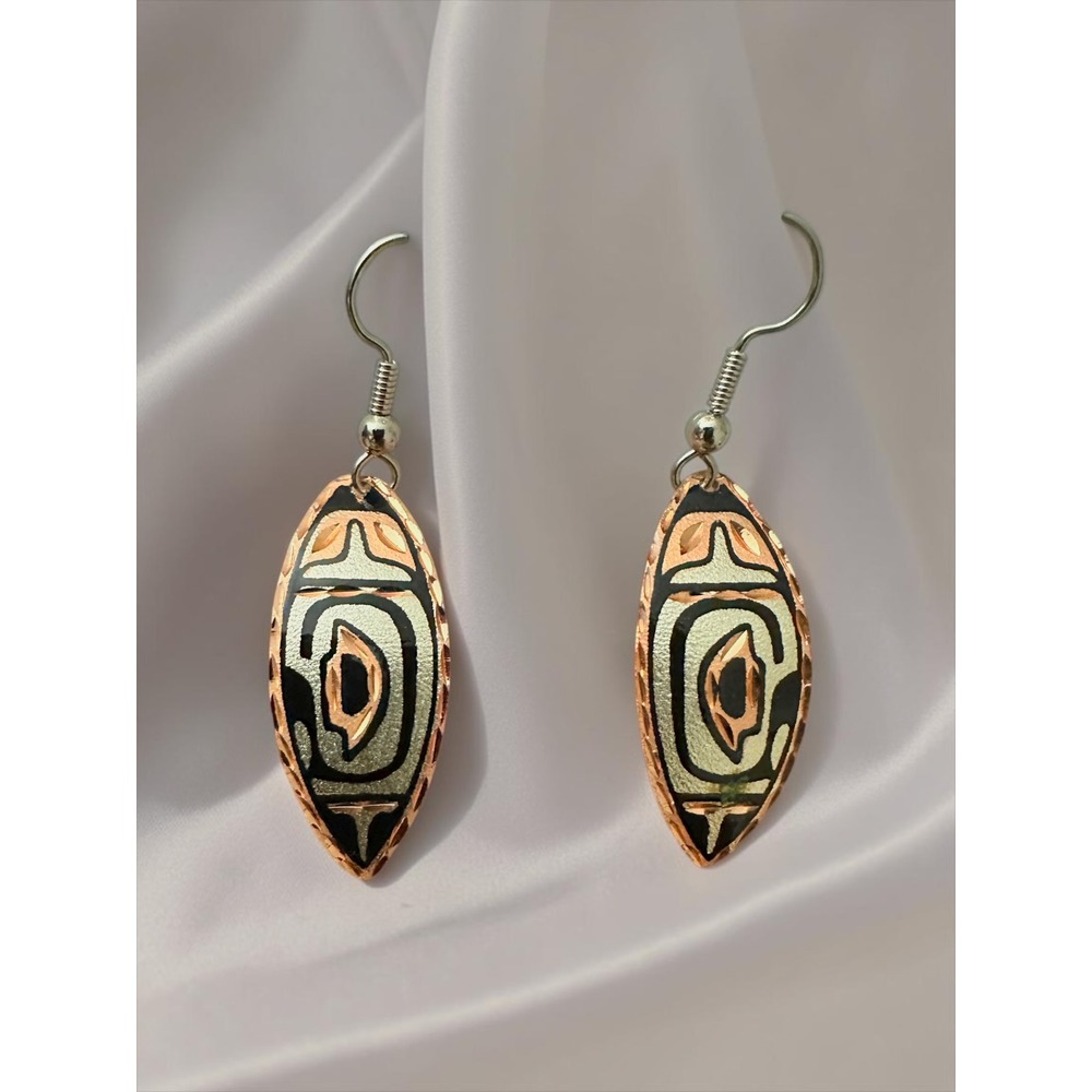 Copper Drop Earrings Women OS Rose Gold Black Silver Etched Tribal Boho‎ Artisan